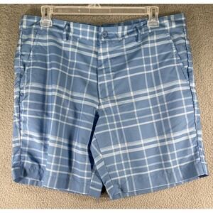 Crane Golf Shorts Men's Large‎ Light Blue Plaid  Flat Front 9 inch-Inseam